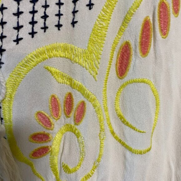 Ark & Co. V-Neck Women's Cream Embroidered Kaftan Tunic Top Size L - Picture 8 of 10